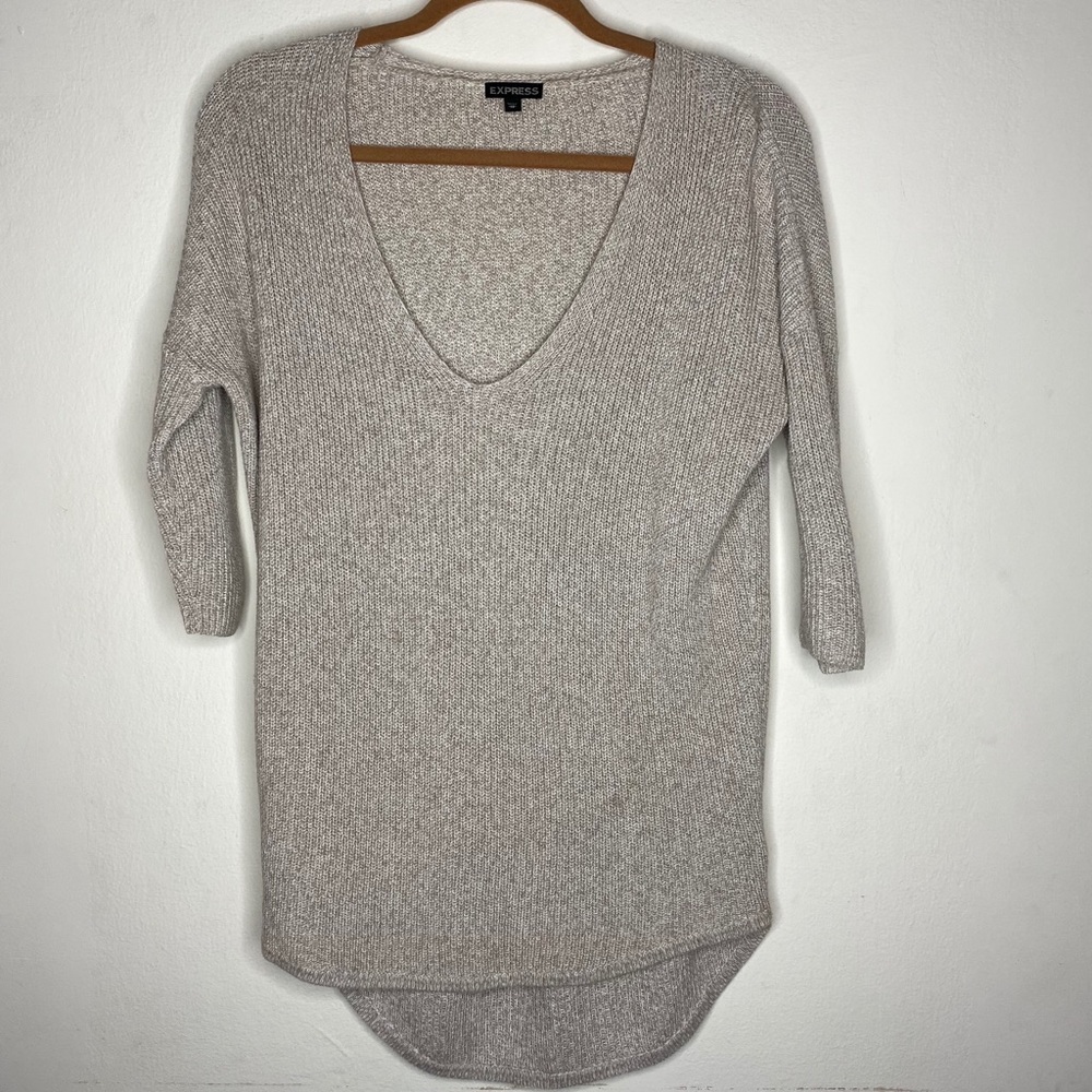 Express V Neck Knit Top Sz S 3/4 Sleeves